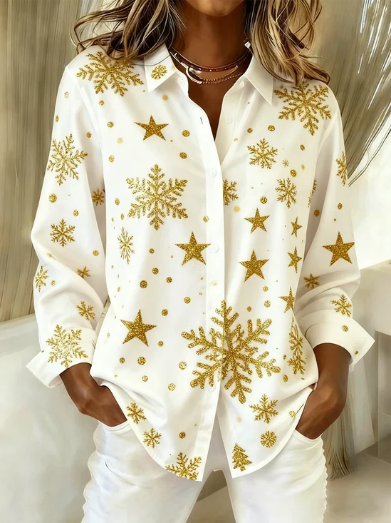 Chemises Femmes Décontracté Printemps / Automne Noël Vacances Noël Manches Longues Col Châle Régulier Droit