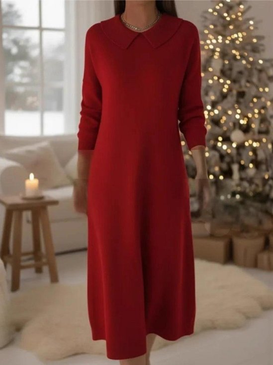 Femmes Plain Rouge Col Châle Confortable Maxi Robe Pull Élégant