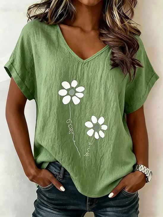 Blouses Décontracté Floral Été Coton Aucune élasticité Vacances Manches Courtes Col Rond T.-N.-L. pour Femmes