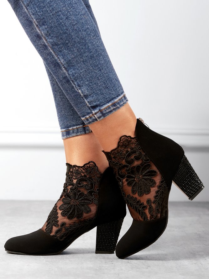 Bottes courtes à fermeture éclair talon épais de grande taille pour