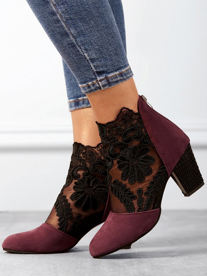 Bottines Courtes Femme Minetom - Talon Bloc, Fermeture éclair, Tige Cheville, Semelle Caoutchouc, Pour été Et Printemps