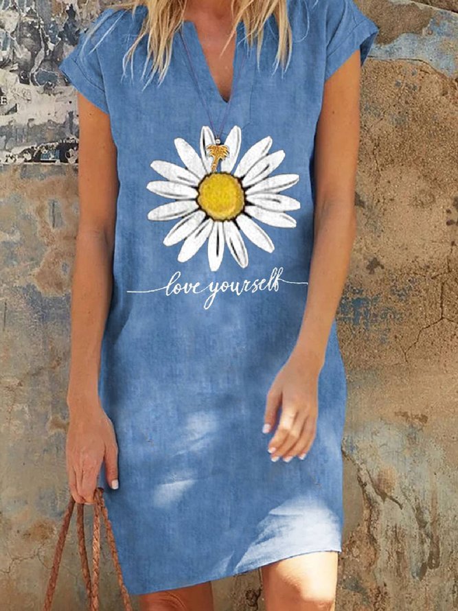 Toile Des Jeans En 5 Lettres Robes Florales Imprimées à Manches Courtes en Toile de Jean | Clothing