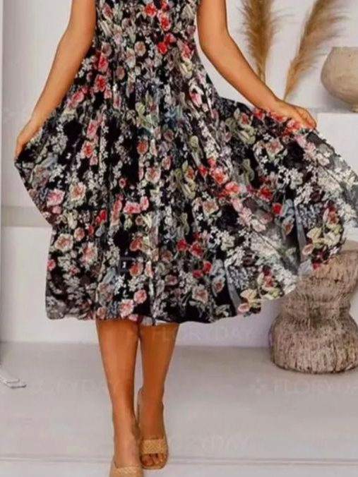 Robe a fleurs mode automne 2022 Longue Robes Col V Ample Robes
