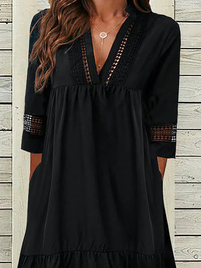 Robes Femmes Décontracté Plain Automne Col V Naturel Quotidien Fibre de
