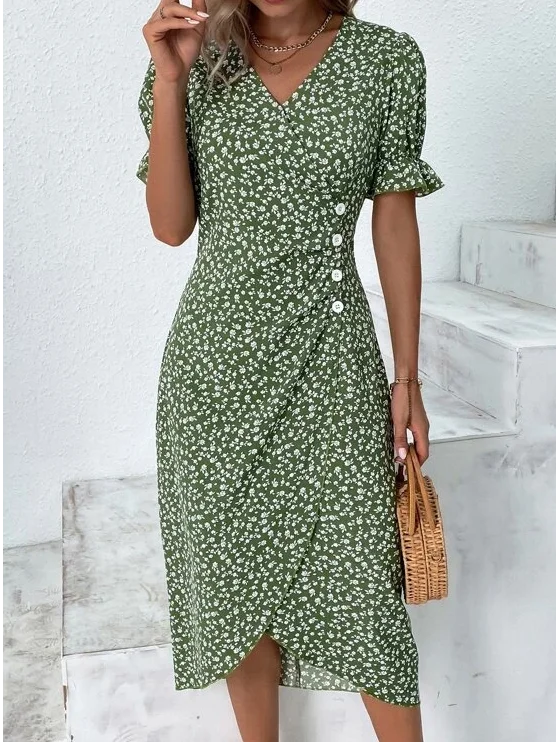 Robes Femmes t Vacances Floral Motif Naturel Mi-longue Manches ...
