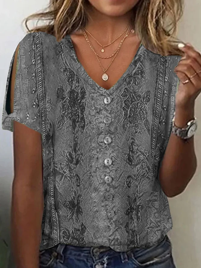 Chemisier Femme Ethnique Floral – Col En V, Manches Kimono 3/4, Ample, Rétro, Jaune, Neuf Avec étiquettes