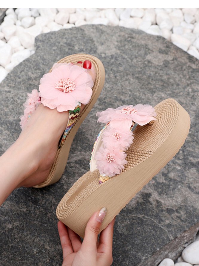 Tongs Femmes Floral Été Vacances Tressé Antidérapant Toit ouvert Plage