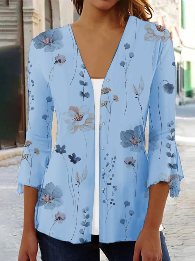 Kimono Décontracté Floral Printemps Automne Naturel Quotidien Ample Manches 34 Droit Rs Pour