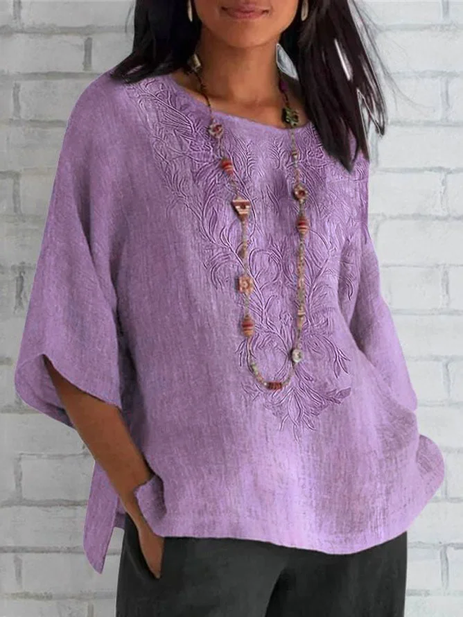 T-shirts Décontracté Floral Été Polyester Micro-élasticité Faire la navette Ample Demi Manche Régulier pour Femmes