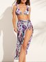 Bikini avec Blouse de Couverture Femmes Floral Été Élégant Polyester Col V Imprimé Vacances Élasticité moyenne Gallus