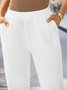 Pantalon Femme Décontraté Lin Coton Unicolores Ample Été Confortable
