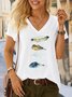 T-shirt Décontracté Plume Motif Col en V Léger Micro-élasticité Quotidien Manches courtes H-Line pour Femme