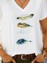 T-shirt Décontracté Plume Motif Col en V Léger Micro-élasticité Quotidien Manches courtes H-Line pour Femme
