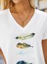 T-shirt Décontracté Plume Motif Col en V Léger Micro-élasticité Quotidien Manches courtes H-Line pour Femme