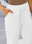 Pantalon Femme Décontraté Lin Coton Unicolores Ample Été Confortable