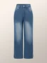 Jeans Bloc de Couleur Toutes Les Saisons Urbain Quotidien Taille Moyenne Pantalon droit Toile de Jean Long Droit pour Femmes