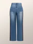 Jeans Bloc de Couleur Toutes Les Saisons Urbain Quotidien Taille Moyenne Pantalon droit Toile de Jean Long Droit pour Femmes