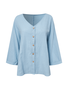 Blouses Femmes Plain Printemps / Automne en Lin Col V Aucune élasticité Ample Manches 3/4 Droit Régulier