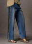 Jeans Bloc de Couleur Toutes Les Saisons Urbain Quotidien Taille Moyenne Pantalon droit Toile de Jean Long Droit pour Femmes