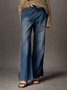 Jeans Bloc de Couleur Toutes Les Saisons Urbain Quotidien Taille Moyenne Pantalon droit Toile de Jean Long Droit pour Femmes