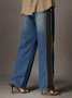 Jeans Bloc de Couleur Toutes Les Saisons Urbain Quotidien Taille Moyenne Pantalon droit Toile de Jean Long Droit pour Femmes