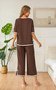 Deux Pièces Ensembles Décontracté Été Contrasté Couture Coton Ample Manches Courtes Col Rond Top Avec Pantalons Régulier pour Femmes