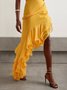 Femmes Plain Jaune Sans Bretelles Confortable Brillant Robe Maxi Vacances