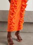 Femmes Plain Orange Col V Confortable Froncé Robe Maxi Vacances