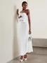 Femmes Plain Blanc Attaché au Cou Confortable Froncé Robe Maxi Vacances