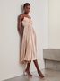 Femmes Plain Rose Clair à Bretelles Confortable Froncé Robe Maxi Vacances