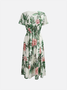 Femmes Floral Vert Col V Confortable à Lacets Robe Mi-Longue Élégant