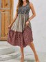 Femmes Floral Multicolore Col Rond Confortable Joint Fendu Robe Mi-Longue Décontracté