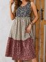 Femmes Floral Multicolore Col Rond Confortable Joint Fendu Robe Mi-Longue Décontracté
