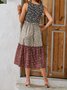 Femmes Floral Multicolore Col Rond Confortable Joint Fendu Robe Mi-Longue Décontracté