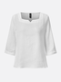 Chemises Femmes Plain Printemps / Automne Simple Coton Aucune élasticité Faire la navette Ample Manches trois quarts Entaillé