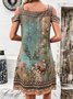 Femmes Floral Vert Col V Confortable Mini Robe Décontracté
