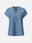 Chemisiers1 Femmes Décontracté Floral Été Polyester Brodé Quotidien Ample Droit Régulier