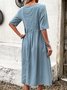 Femmes Rayé Bleu Col Rond Confortable Robe Mi-Longue Décontracté