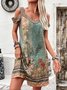 Femmes Floral Vert Col V Confortable Mini Robe Décontracté