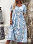 Femmes Floral Bleu Col Rond Confortable Robe Maxi Vacances