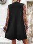 Femmes Floral Noir Col V Confortable Maille Mini Robe Décontracté