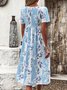 Femmes Floral Bleu Col Rond Confortable Robe Maxi Vacances