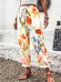 Pantalons Femmes Décontracté Floral Printemps / Automne Coton Aucune élasticité Quotidien Taille Moyenne Droit Régulier