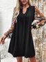 Femmes Floral Noir Col V Confortable Maille Mini Robe Décontracté