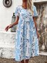 Femmes Floral Bleu Col Rond Confortable Robe Maxi Vacances