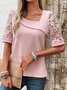 Chemises Femmes Décontracté Plain Été Coton Naturel Micro-élasticité Ample Dentelle Manches Courtes