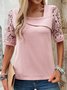Chemises Femmes Décontracté Plain Été Coton Naturel Micro-élasticité Ample Dentelle Manches Courtes