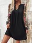 Femmes Floral Noir Col V Confortable Maille Mini Robe Décontracté