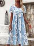 Femmes Floral Bleu Col Rond Confortable Robe Maxi Vacances