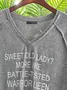 Imprimé de Lettre Manches Longues Col en V T-shirt Décontractés